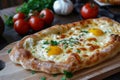 Khachapuri, Georgian cheese-filled bread, delicious and savory.