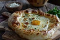 Khachapuri, Georgian cheese-filled bread, delicious and savory.