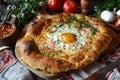 Khachapuri, Georgian cheese-filled bread, delicious and savory.