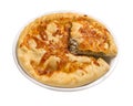 Khachapuri with meat and cilantro. Isolated image on white background