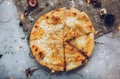 Khachapuri - traditional Georgian bread. Homemade baking. Georgian cuisine food concept. Top view. Flat lay style Royalty Free Stock Photo