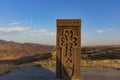 Khachkar tombstone Kornidzor landscape Khachkar caucasus mountain Artsakh Nagorno Karabakh Armenia landmark Royalty Free Stock Photo