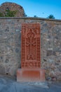 Khachkars in Khor Virap monastery in Armenia Royalty Free Stock Photo