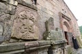 Khachkars near the Gavit of St. Astvatsatsin church entrance. Goshavank monastery. Gosh. Tavush province. Armenia