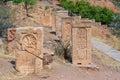 Khachkars in Noravank monastery in Armenia Royalty Free Stock Photo