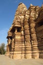 Khajuraho Temple Group of Monuments in India with erotic sculptures on the wall Royalty Free Stock Photo