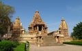 Khajuraho Temple Group of Monuments in India with erotic sculptures on the wall