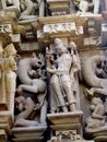 Khajuraho Temple Group of Monuments in IndiaSandstone sculptures in Khajuraho Temple Group of Monuments in India Royalty Free Stock Photo