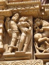 Khajuraho Temple Group of Monuments in IndiaSandstone sculptures in Khajuraho Temple Group of Monuments in India Royalty Free Stock Photo