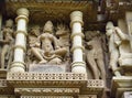 Khajuraho Temple Group of Monuments in IndiaSandstone sculptures in Khajuraho Temple Group of Monuments in India Royalty Free Stock Photo