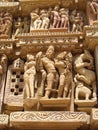 Khajuraho Temple Group of Monuments in IndiaSandstone sculptures in Khajuraho Temple Group of Monuments in India Royalty Free Stock Photo