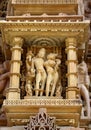 Khajuraho Temple Group of Monuments in IndiaSandstone sculptures in Khajuraho Temple Group of Monuments in India Royalty Free Stock Photo