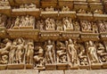 Khajuraho Temple Group of Monuments in IndiaSandstone sculptures in Khajuraho Temple Group of Monuments in India Royalty Free Stock Photo