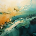 Khaki Abstract Seascape: Fluid Transitions In Turquoise And Orange