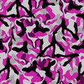Khaki Camouflage seamless pattern in pink and silver and black colors. points background army fashion vector