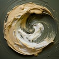Khaki And Champagne Swirl Paint Artwork From Above View