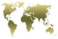 Khaki green gradient world map, isolated