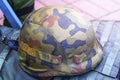 khaki Old Military Helmet. Soldier helmet.