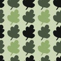 Khaki palette in tree leaves seamless pattern. Black and green abstract botanic elements on grey background