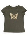 Khaki T-shirt with a butterfly pattern. Isolate Royalty Free Stock Photo