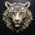 Khaki Tiger: Intricate 3d Digital Art With Art Deco Wall Art Style