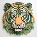 Khaki Tiger: Intricately Sculpted Paper Art Deco Wall Art