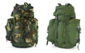 Khaki and woodland camouflage backpacks