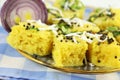 Khaman dhokla traditional gujrati indian snack food dish