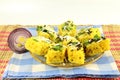 Khaman dhokla traditional gujrati indian snack food dish