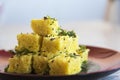 Gujarati Khaman Dhokla or Steamed Gram Flour Snack - Indian Cuisine Royalty Free Stock Photo