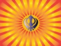 The main symbol of Sikhism - the sign of Khanda made of blue metal on the background of orange rays.