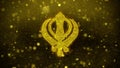 Khanda, religion, religious symbol, sikhism icon golden glitter shine particles.