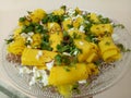 Khandvi -Gluten free Indian Gujarati snack made of chickpea flour, selective focus