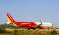 An Airbus A321 Airplane Of Vietjet Air On Runway Of Cam Ranh International Airport, Vietnam. Royalty Free Stock Photo