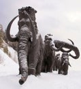 Sculptures of mammoths in Archeopark, Khanty - Mansiysk, Russia Located at the foot of glacial hill, Archeopark shows lifelike sta