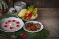 Khao-Chae, Cooked Rice Soaked in Iced Water in the white bowl and Eaten with the Usual Complementary Food and to decorate by Royalty Free Stock Photo