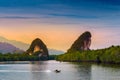 Khao kha nab nam at Krabi Thailand. The famous tourist attraction in southern of thailand. Twin mountains have rivers through the