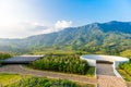 Khao Kho Viewpoint and great mountain view as background with circle platfrom for standing photo in sunset time. Scenic popular