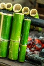 Khao Laam Sticky rice roasted with coconut milk in bamboo joint Royalty Free Stock Photo