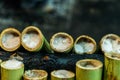 Khao Laam Sticky rice roasted with coconut milk in bamboo joint Royalty Free Stock Photo