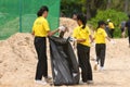 Khao Lak, Thailand, 1 june 2019: Asian kids Teens schoolchildren and boy scouts volunteers, girls and boys, clean up