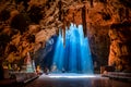 Khao Luang cave with sunbeam at daytime in Phetchaburi, Thailand