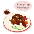Khao Moo Grob or Crispy pork with rice delicious Thai food. Royalty Free Stock Photo