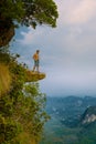 Khao Ngon Nak Nature Trail Krabi Thailand or Dragon Crest,Man climbed to a viewpoint on the top of a mountain in Krabi Royalty Free Stock Photo