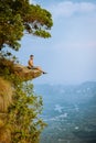 Khao Ngon Nak Nature Trail Krabi Thailand or Dragon Crest,Man climbed to a viewpoint on the top of a mountain in Krabi Royalty Free Stock Photo