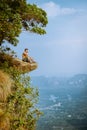 Khao Ngon Nak Nature Trail Krabi Thailand or Dragon Crest,Man climbed to a viewpoint on the top of a mountain in Krabi Royalty Free Stock Photo