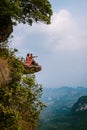 Khao Ngon Nak Nature Trail Krabi Thailand or Dragon Crest,People climbed to a viewpoint on the top of a mountain in Royalty Free Stock Photo