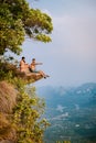 Khao Ngon Nak Nature Trail Krabi Thailand or Dragon Crest,People climbed to a viewpoint on the top of a mountain in Royalty Free Stock Photo