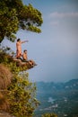 Khao Ngon Nak Nature Trail Krabi Thailand or Dragon Crest,People climbed to a viewpoint on the top of a mountain in Royalty Free Stock Photo