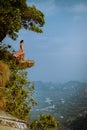 Khao Ngon Nak Nature Trail Krabi Thailand or Dragon Crest,woman climbed to a viewpoint on the top of a mountain in Krabi Royalty Free Stock Photo